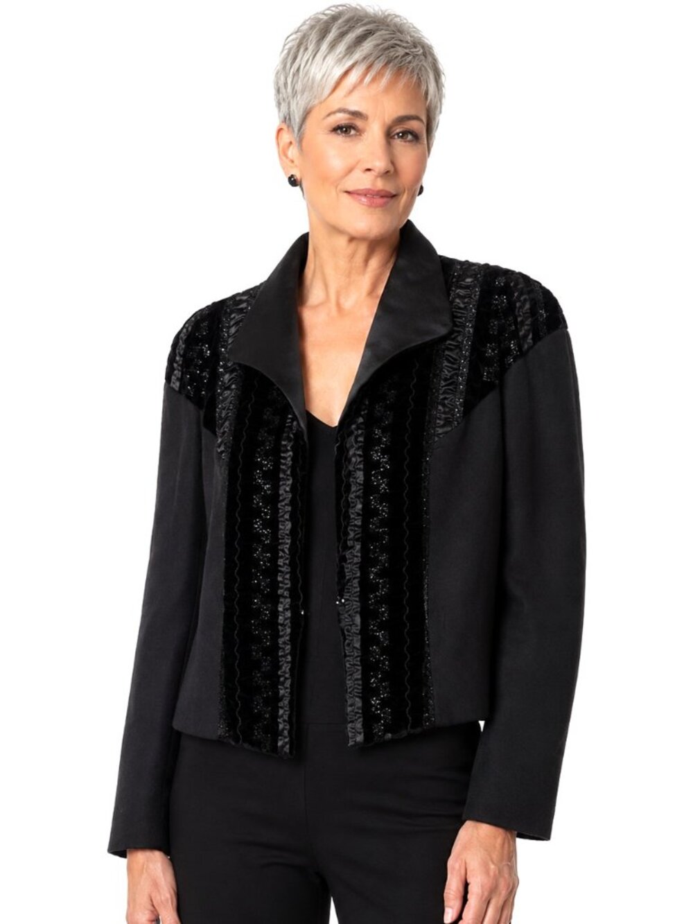 Vintage Lyn Kohls Black Wool Silk Velvet Embellished Jacket